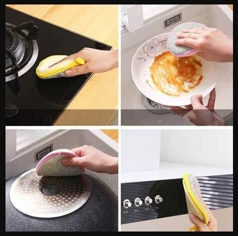 Set of five 2-in-1 stainless steel kitchen scrubbers with sponges for cleaning pots and pans, from brand 19378.