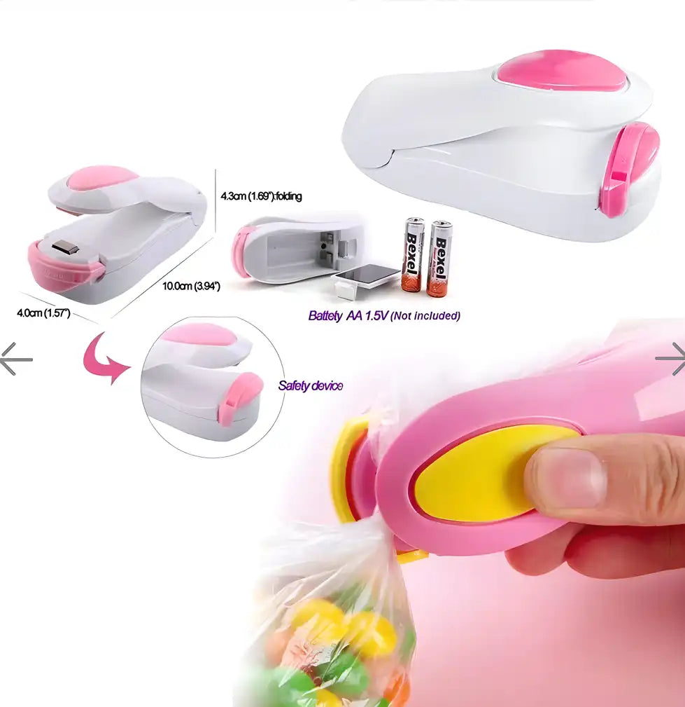 Two handheld plastic mini heat sealing machines from the 19378 kitchen tool set, used for sealing plastic bags.