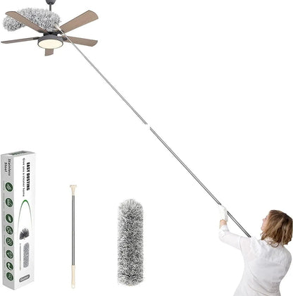 Microfiber duster with telescopic extension and bendable head, scratch-resistant cover, part of 19378 kitchen tool set for cleaning.