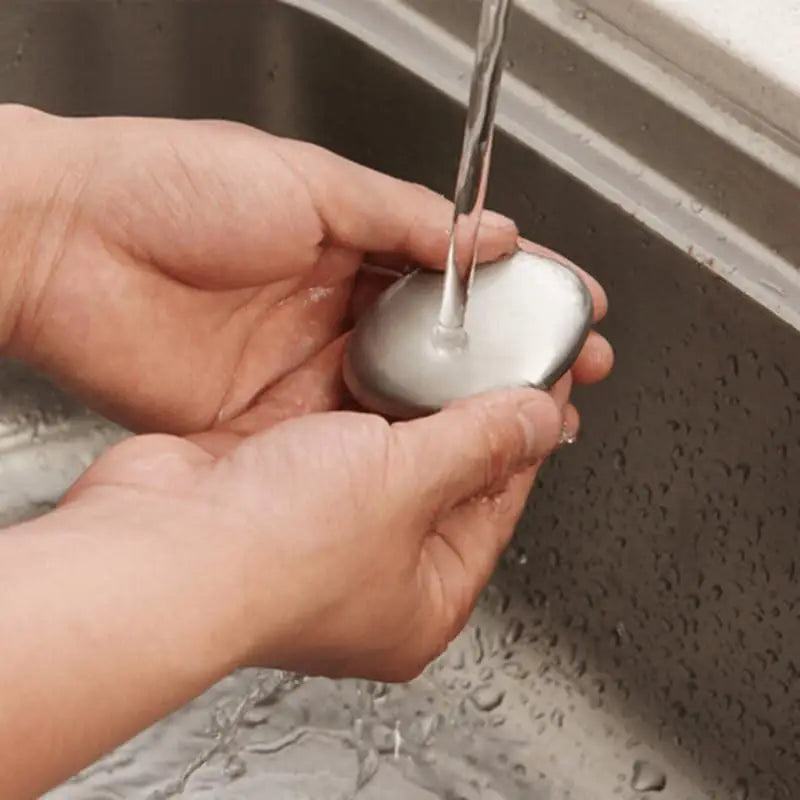 Stainless steel odor remover hand bar from 19378 kitchen tool set, designed to eliminate strong odors from hands effectively.