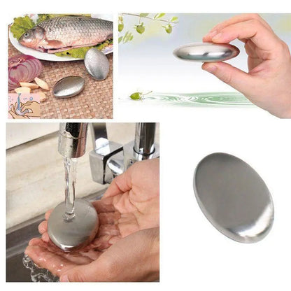 Stainless steel odor remover hand bar from 19378, a kitchen tool set for removing stubborn smells from hands.