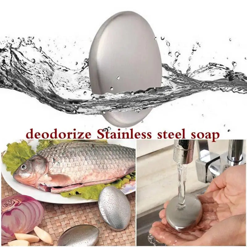 Stainless steel odor remover hand bar from 19378 kitchen tool set, designed to eliminate strong kitchen odors effectively.