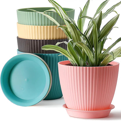 Plastic round flower pot with drainage holes and tray, ideal for indoor and outdoor plants, part of 19378 kitchen tool set.