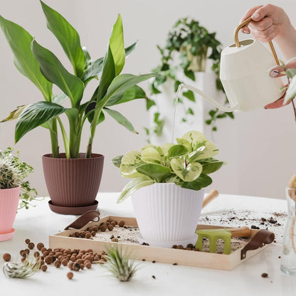 Plastic round flower pot with drainage holes and tray, ideal for indoor and outdoor plants, from 19378 kitchen tool sets.