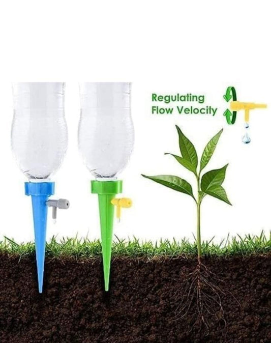 Set of five adjustable self-watering spikes for kitchen tool sets, designed to automate watering tasks efficiently.