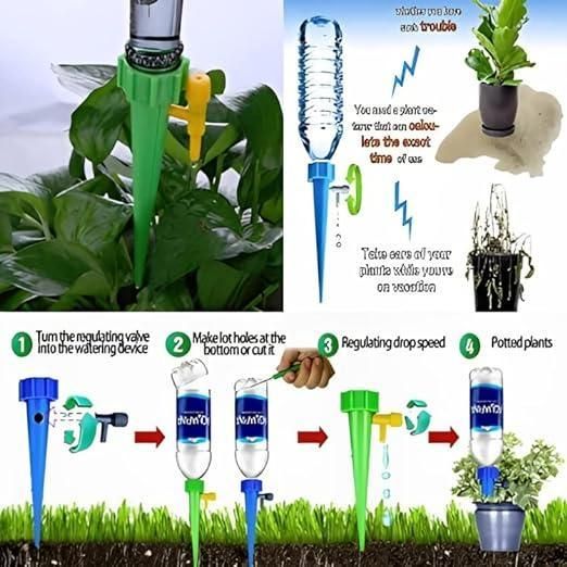 Set of 5 adjustable self-watering spikes from 19378 kitchen tool set, ideal for automatic plant watering.