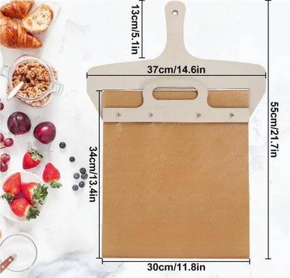 Wooden pizza paddle with smooth handle, ideal for transferring pizza crusts, part of kitchen tool sets by 19378.