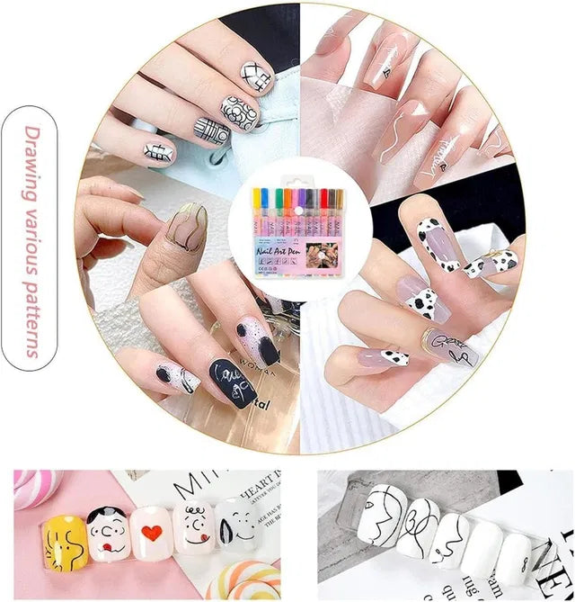 Set of 12 colorful nail art pens by 19378, perfect for creating detailed nail designs and artistic nail decoration.