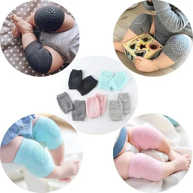 Two pairs of 19378 roller sports knee pads designed for baby safety and crawling, with soft padding and adjustable straps.