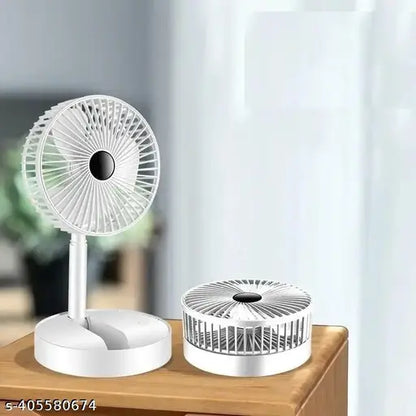 USB rechargeable mini desk fan by 19381, foldable, telescopic, height adjustable, portable electric fan for desktop use.