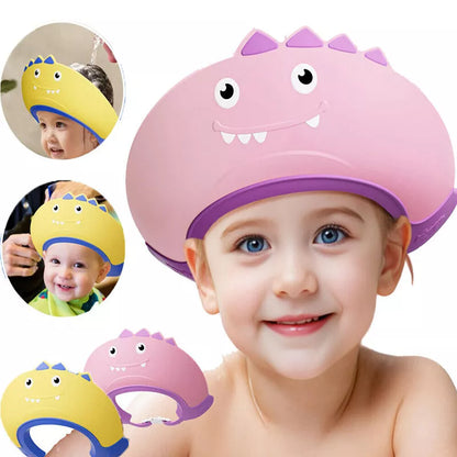 Multicolor soft adjustable shower cap with visor for toddlers, babies, and kids, designed for safe shampoo and bathing protection.