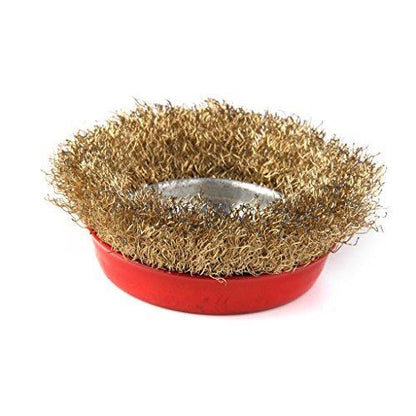 Wukusy 194 Wire Wheel Cup Brush in gold for power and hand tools, ideal for cleaning and surface preparation.