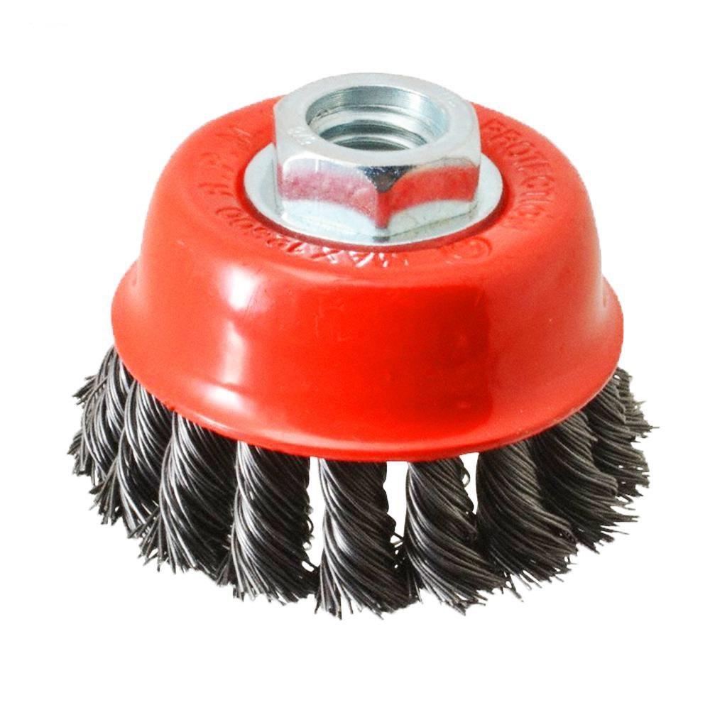 Wukusy 195 Wire Wheel Cup Brush in black for power tools, designed for cleaning and surface preparation with durable wire bristles.