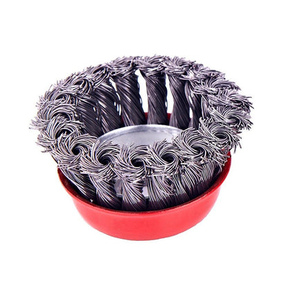 Wukusy 195 Wire Wheel Cup Brush in black for power tools, designed for cleaning and surface preparation.