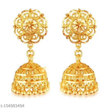 Stylish golden women's earrings and studs with a free size design, featuring a sleek and fashionable look by 19670.