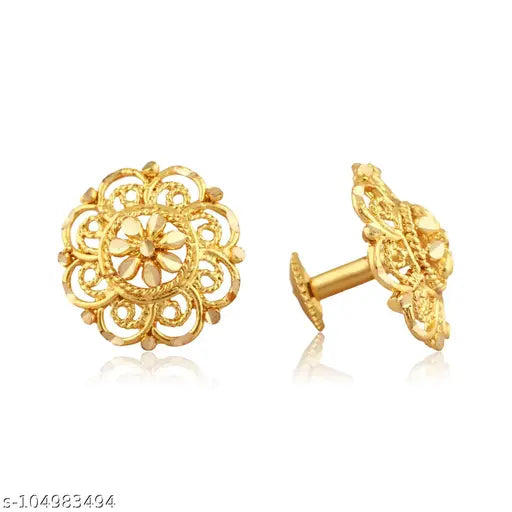Elegant gold stud earrings for women with a stylish design, featuring the 19670 brand's fashionable jewelry.