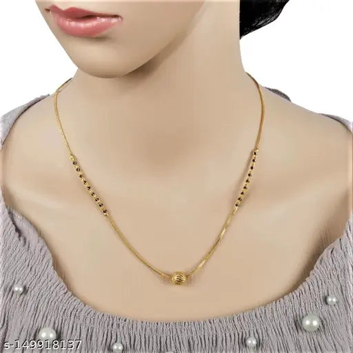 Gold plated women's mangalsutra combo set with 30-inch and 18-inch necklaces, pendant, earrings, and jewelry pack of 5.