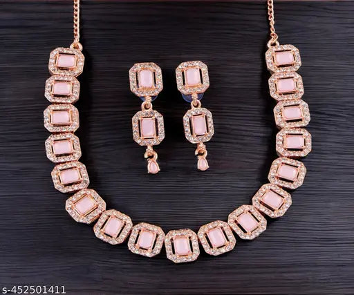 Rosegold women's jewellery set featuring a necklace and earrings, stylish and elegant, crafted by 19670.