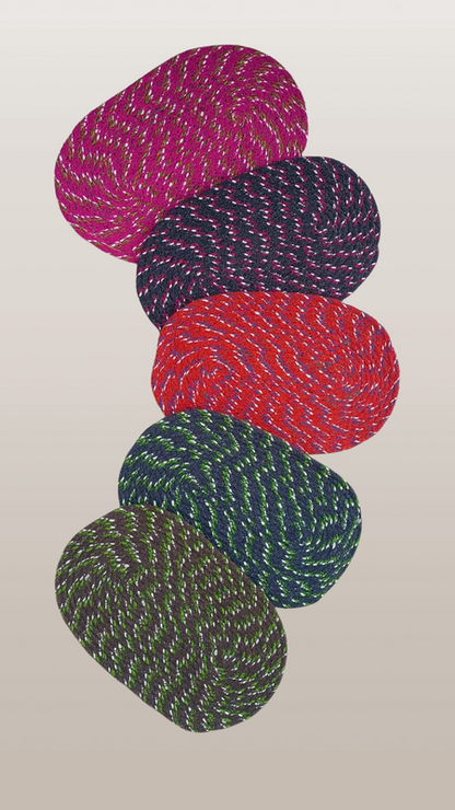 Set of five multicolor cotton doormats, 11x19 inches, featuring casual woven design for outdoor or indoor entryways.
