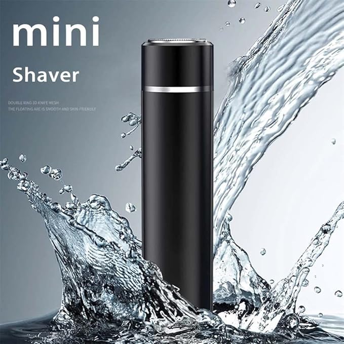 Mini portable electric shaver by 19970, waterproof IPX7, cordless, washable, USB rechargeable rotary razor for men, wet and dry use.