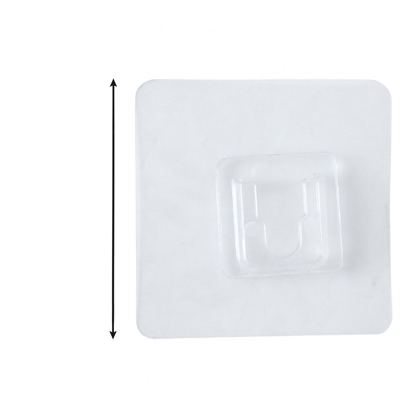 Clear self-adhesive wall hook by Wukusy attached to a wall, showing its transparent design and adhesive backing for easy mounting.