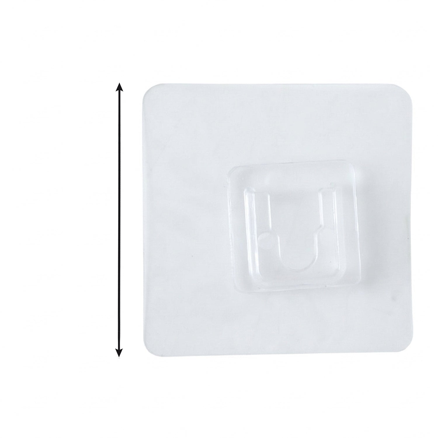 Clear self-adhesive wall hook by Wukusy attached to a wall, showing its transparent design and adhesive backing for easy mounting.