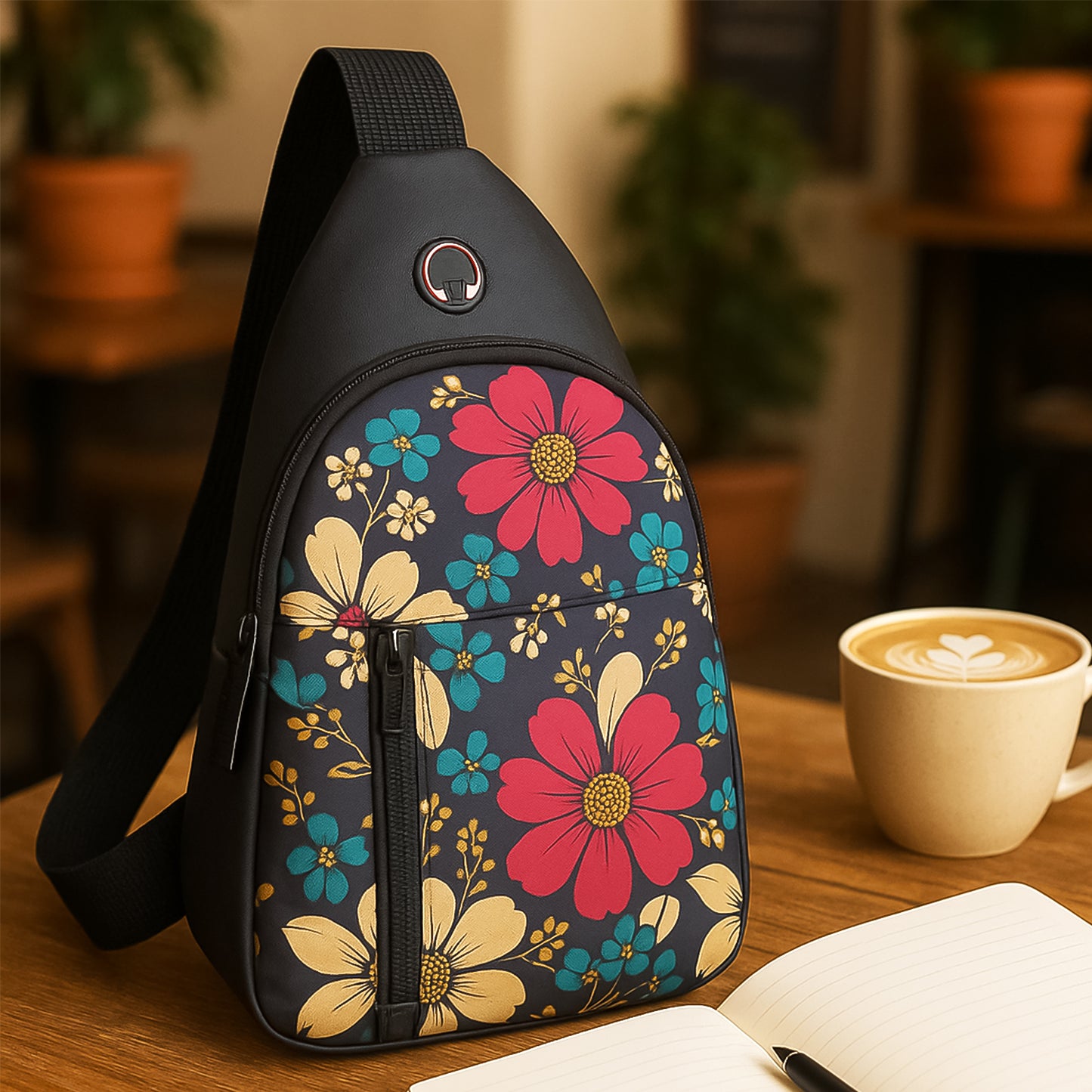 Wukusy waterproof waist bag with USB charging port and earphone hook, ideal for travel and office use, shown in black.