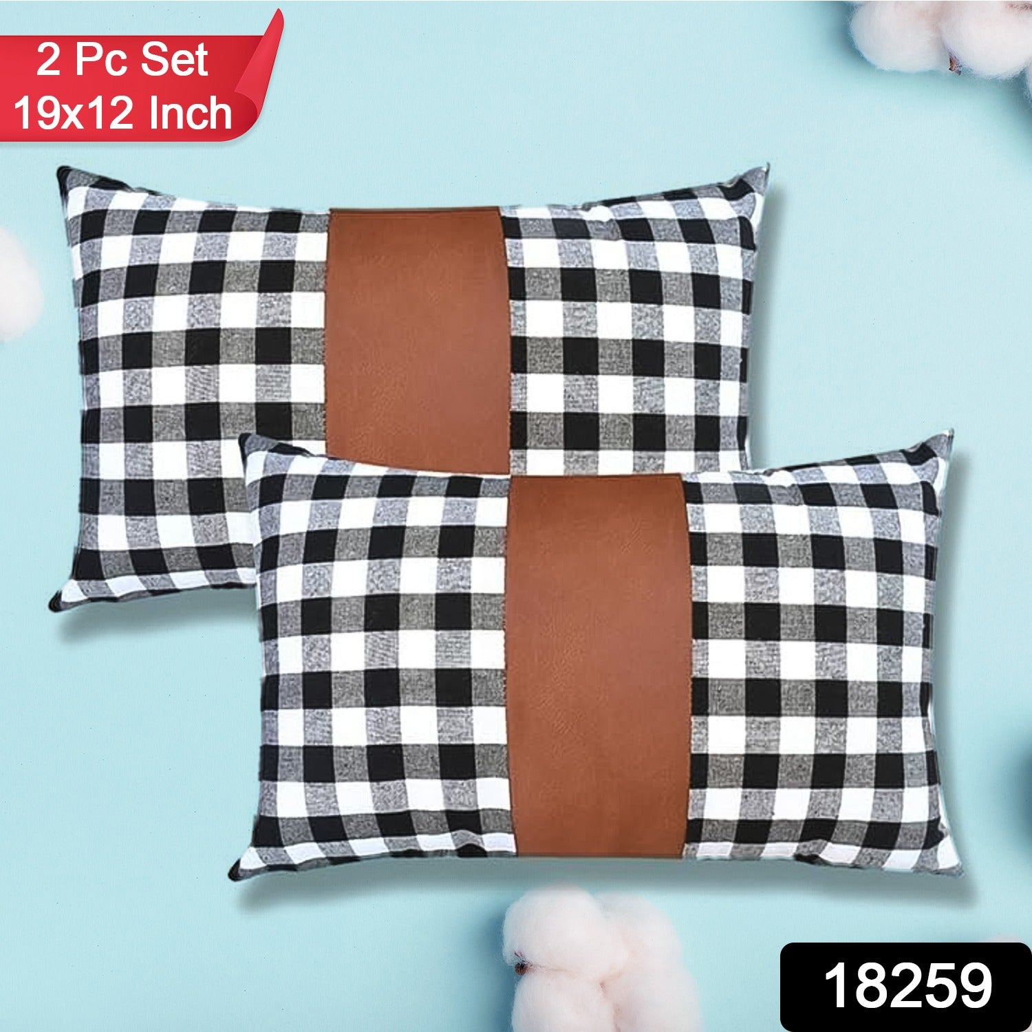 Pair of Wukusy leather and cotton pillow covers, 19x12 inches, for home décor, featuring a stylish and durable cushion cover design.