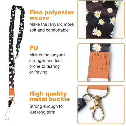 Wukusy floral print office neck lanyard strap with clip hook, ideal for mobile or ID badge display, featuring colorful flower design.