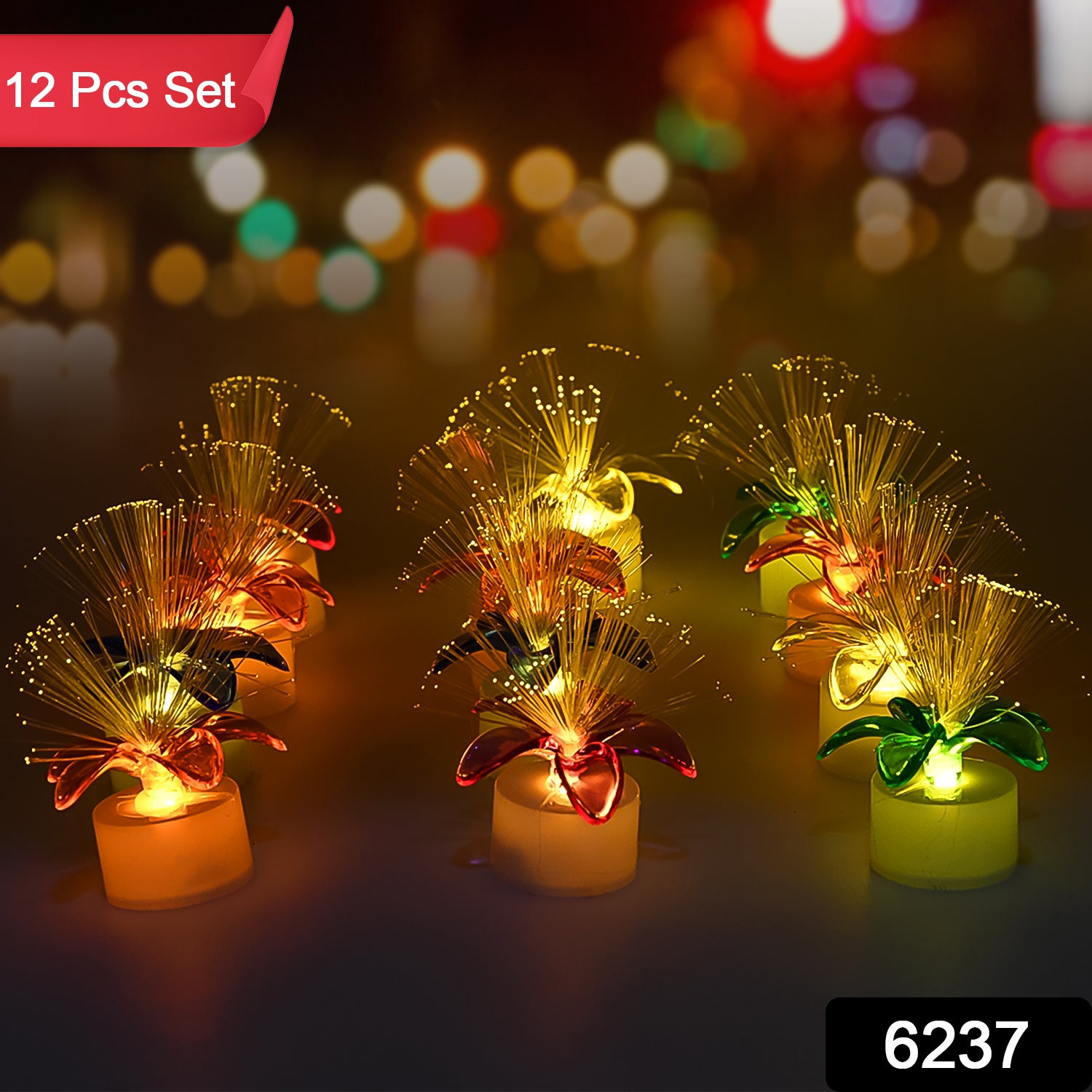 Set of 12 Wukusy fiber optic LED mini color-changing table centerpiece lights with light-up candle effect for home decor.