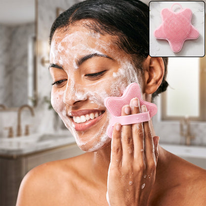Wukusy 3-in-1 silicone scalp massager brush for shampooing, face, hair, and body cleansing with soft silicone bristles.