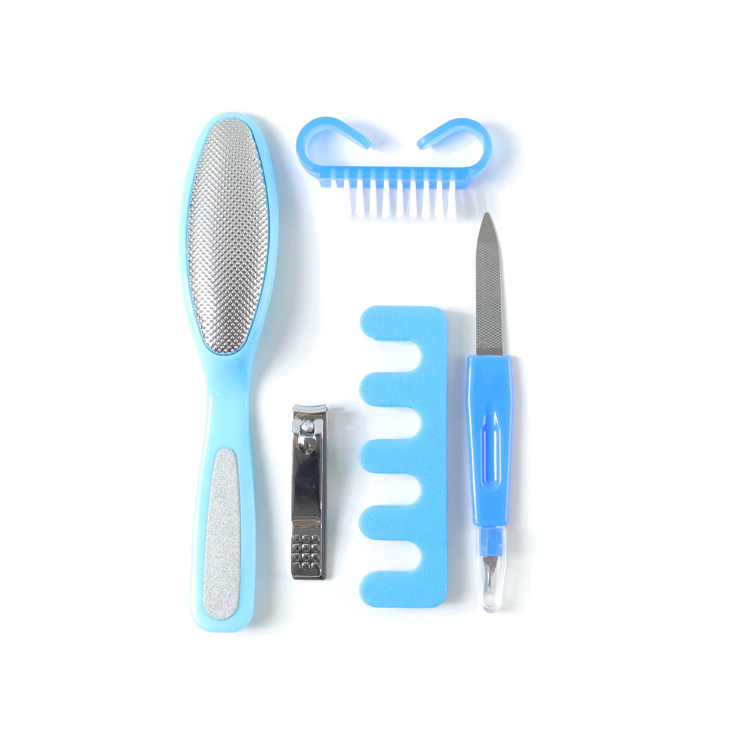 Wukusy 5-in-1 manicure and pedicure nail care kit with multiple tools for trimming, shaping, and polishing nails.