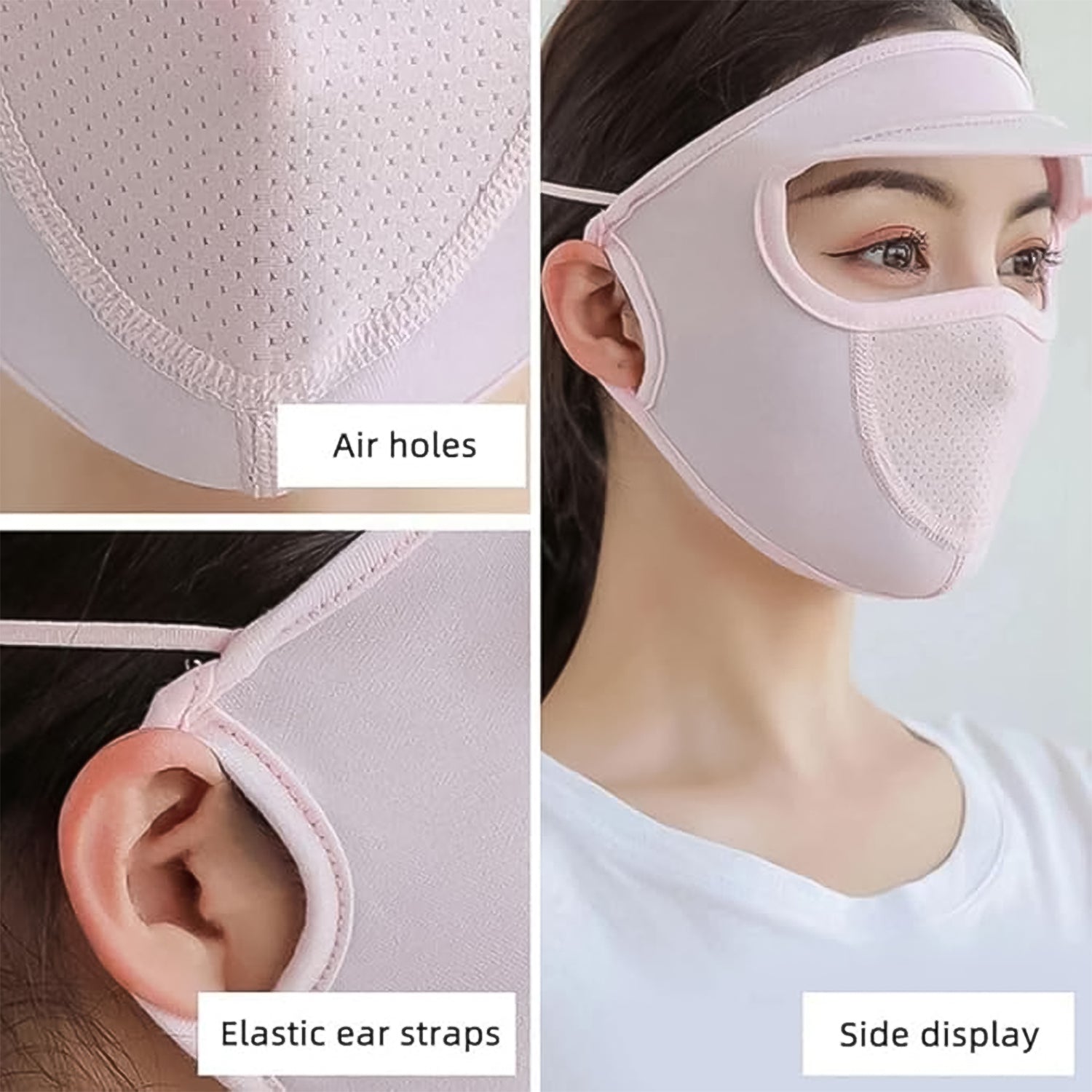 Wukusy women's full face UV protection cap with built-in mask, wide brim visor, and breathable fabric for sun protection.