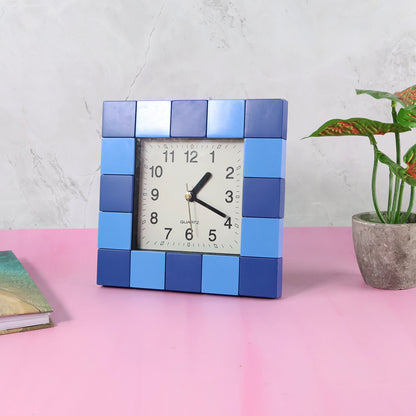 Square quartz table clock in black with white face and silver hands, perfect for home decor by Wukusy.