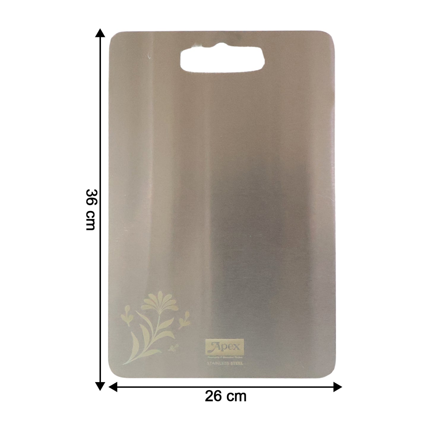 Wukusy Apex large stainless steel chopping and cutting board, 260x360mm, used for food prep in home and kitchen settings.