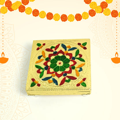 Wukusy 2122 traditional wooden Chowkibajot with decorative design, used as a multipurpose home decor or utility item.