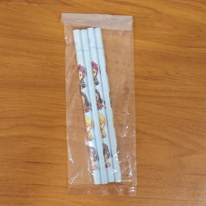 Set of four Wukusy cartoon printed pencils for kids, featuring colorful cute designs for school writing and drawing.