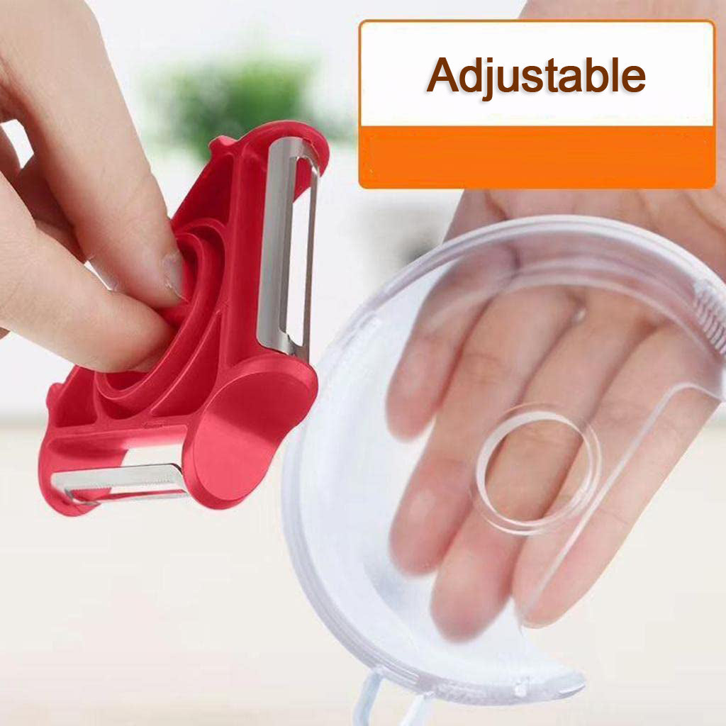 Wukusy 3-in-1 rotary vegetable peeler and slicer with round cutter for kitchen prep and vegetable peeling.