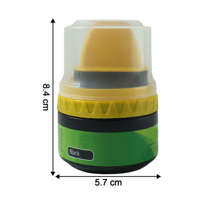 Wukusy black shoe polish cream with built-in sponge applicator, 60ml, showing the polish and sponge for easy shoe care.