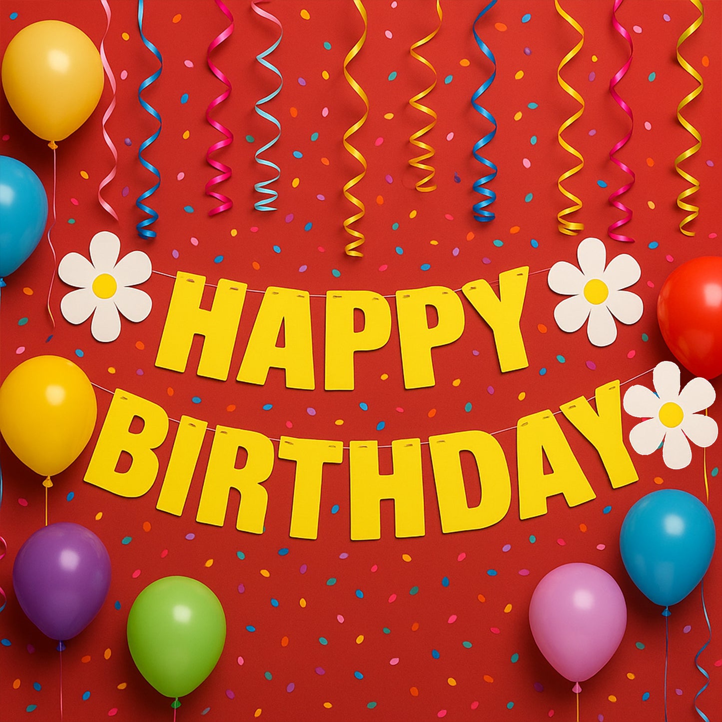 Wukusy Happy Birthday party decoration banner set with colorful paper banners and birthday-themed designs for home decor.