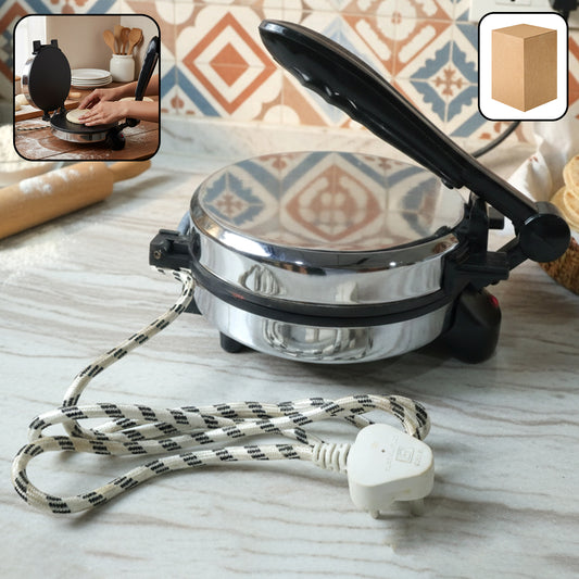 Wukusy electric roti maker with stainless steel heating plate, compact kitchen appliance for making flatbreads efficiently
