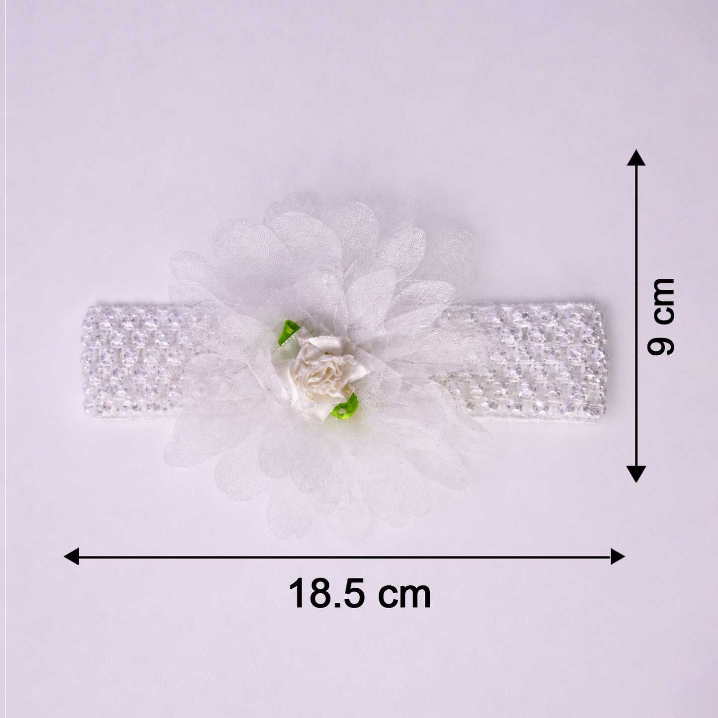 Soft elastic floral baby headband by Wukusy, featuring a cute stretchable design with colorful flower accents.
