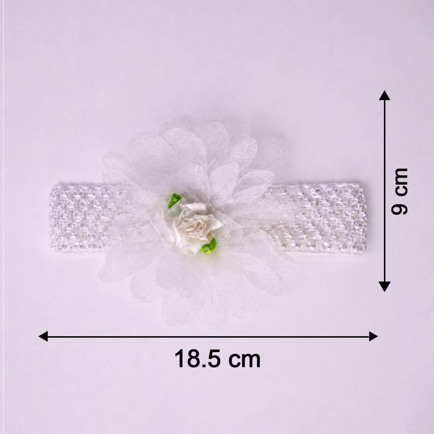 Soft elastic floral baby headband by Wukusy, featuring a cute stretchable design with colorful flower accents.