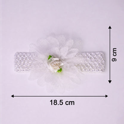 Soft elastic floral baby headband by Wukusy, featuring a cute stretchable design with colorful flower accents.