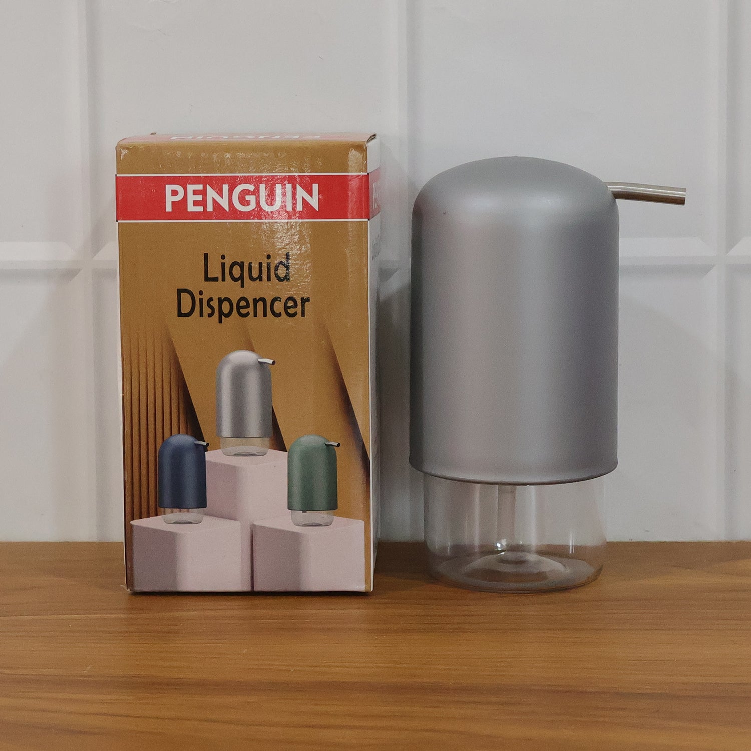 Wukusy Penguin liquid soap dispenser pump bottle, white plastic container with penguin design, pump top for hand soap.