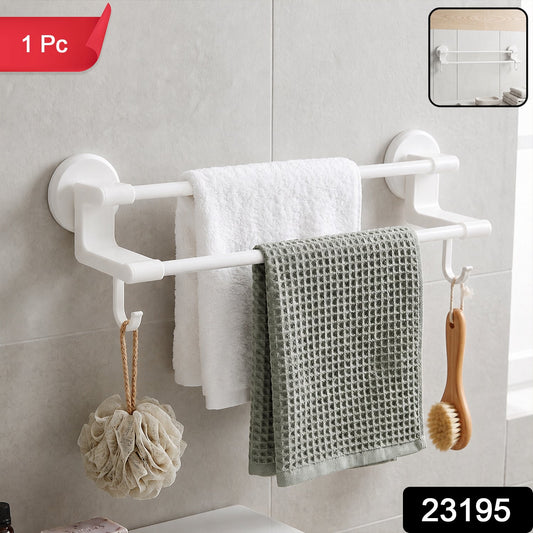 Wall mounted double bar towel holder rack with side hooks by Wukusy, showing polished metal finish and sturdy mounting.