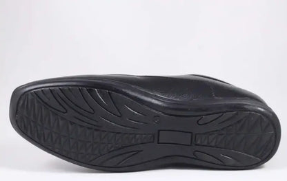 Black men's formal moccasin shoes by ekom, stylish office footwear for men and boys, designed for comfort and elegance.