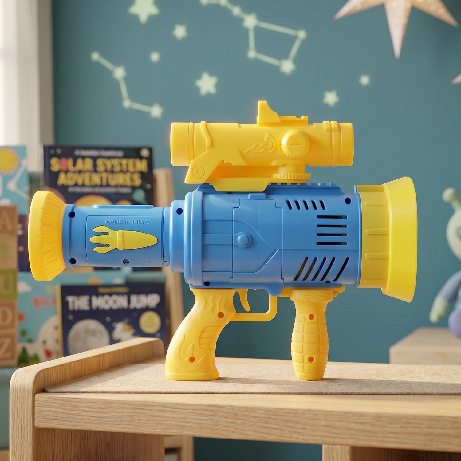 Wukusy automatic rechargeable bubble gun toy for kids with lights, featuring colorful bubbles and fun design.