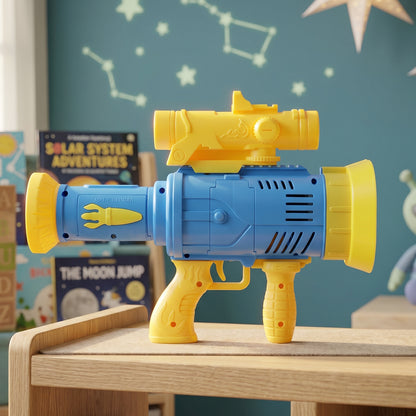 Wukusy automatic rechargeable bubble gun toy for kids with lights, featuring colorful bubbles and fun design.