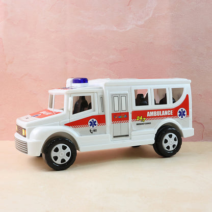 Wukusy Funwoods friction-powered ambulance toy for kids, featuring bright colors and detailed emergency vehicle design.